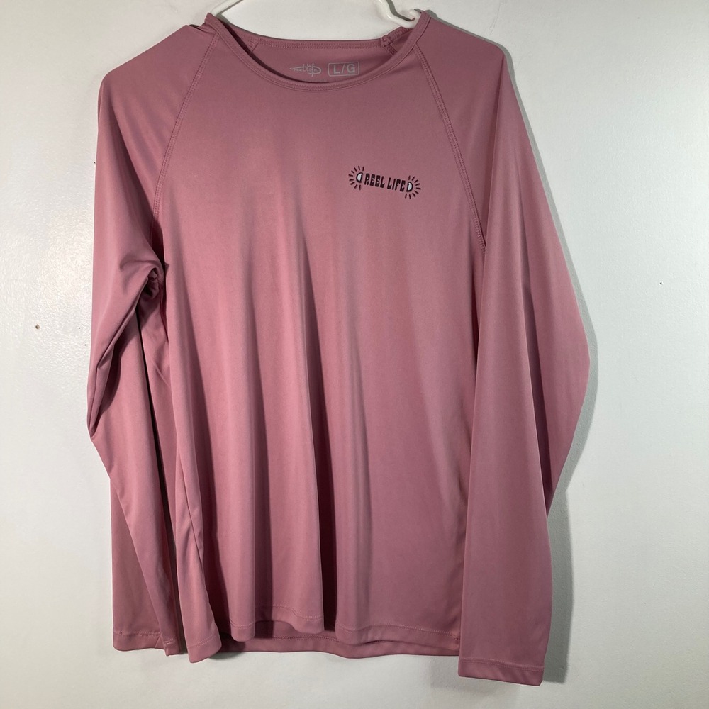 Reel Life Long Sleeve Sun Protection Shirt Womens L Pink‎ Rash Guard Thumbholes